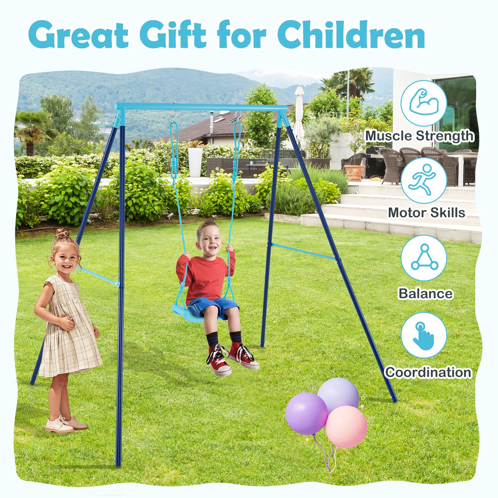 Heavy Duty Metal Toddler Swing Set With Stand, Blue Swing & Playsets at Gallery Canada