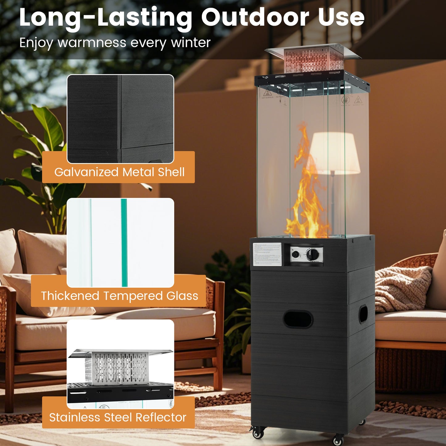 40000 BTU Outdoor Propane Gas Patio Heater, With Cover And Wheels, Black Patio Heaters at Gallery Canada