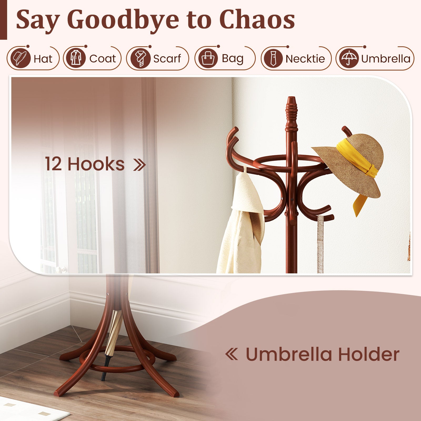 Wood Standing Hat Coat Rack With Umbrella Stand, Brown Coat Racks & Hall Trees at Gallery Canada