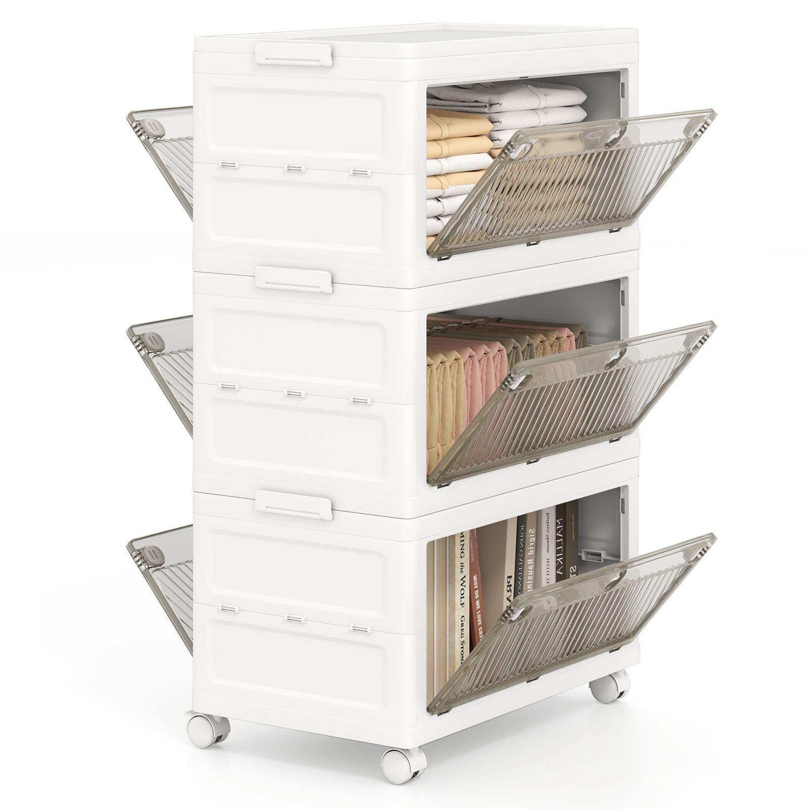 33 Gal Stackable Plastic Storage Bins, 3-Pack With Lid, White Cabinets & Chests White at Gallery Canada