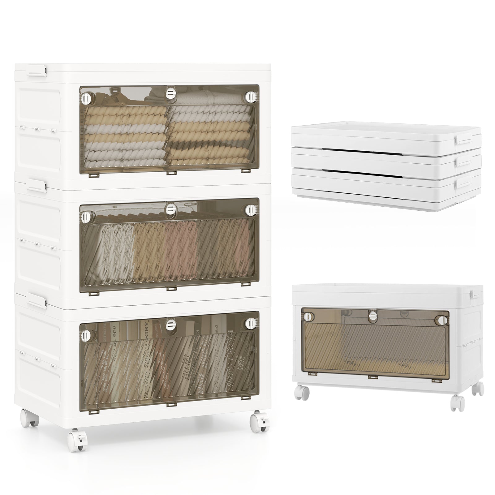 33 Gal Stackable Plastic Storage Bins, 3-Pack With Lid, White Cabinets & Chests at Gallery Canada
