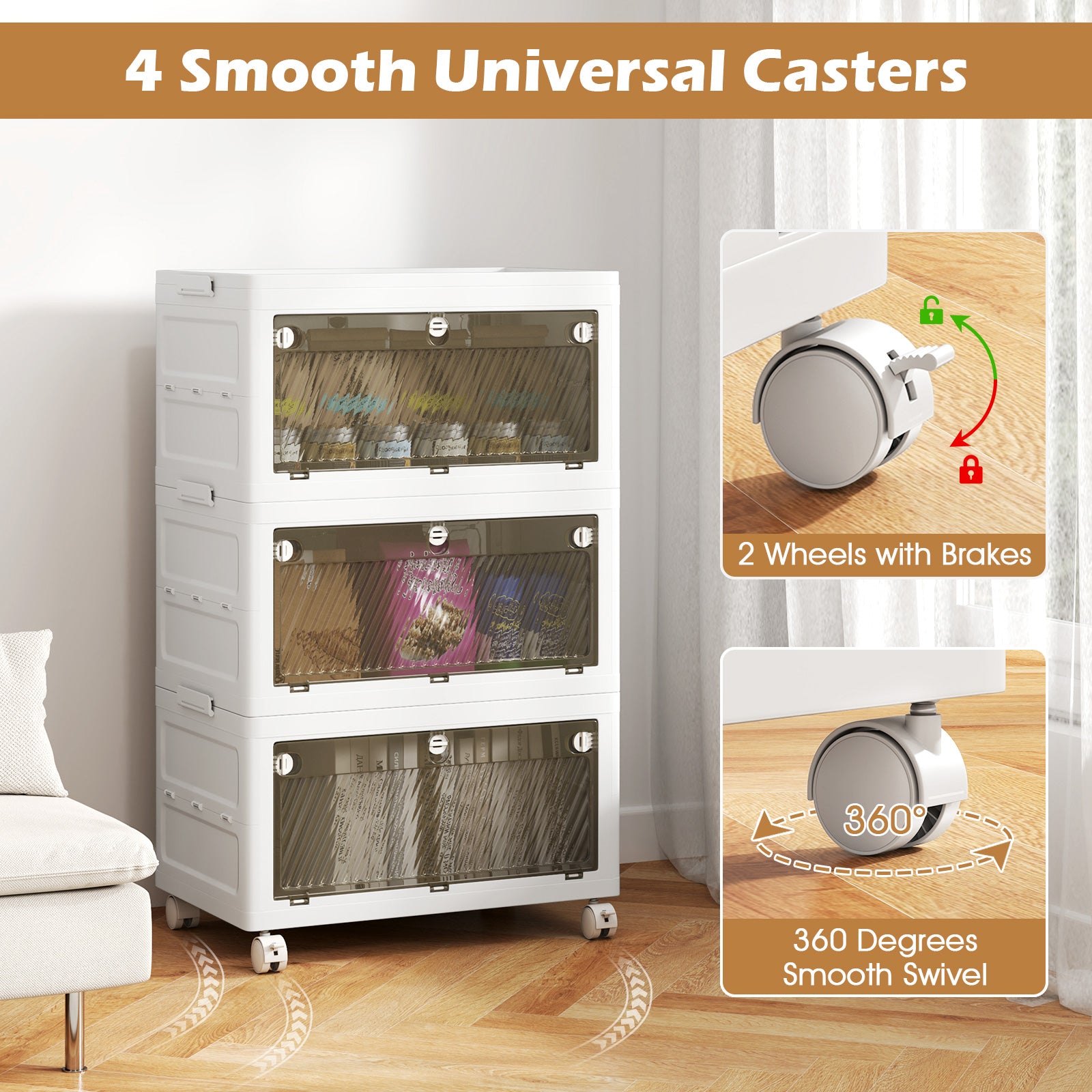 33 Gal Stackable Plastic Storage Bins, 3-Pack With Lid, White Cabinets & Chests at Gallery Canada