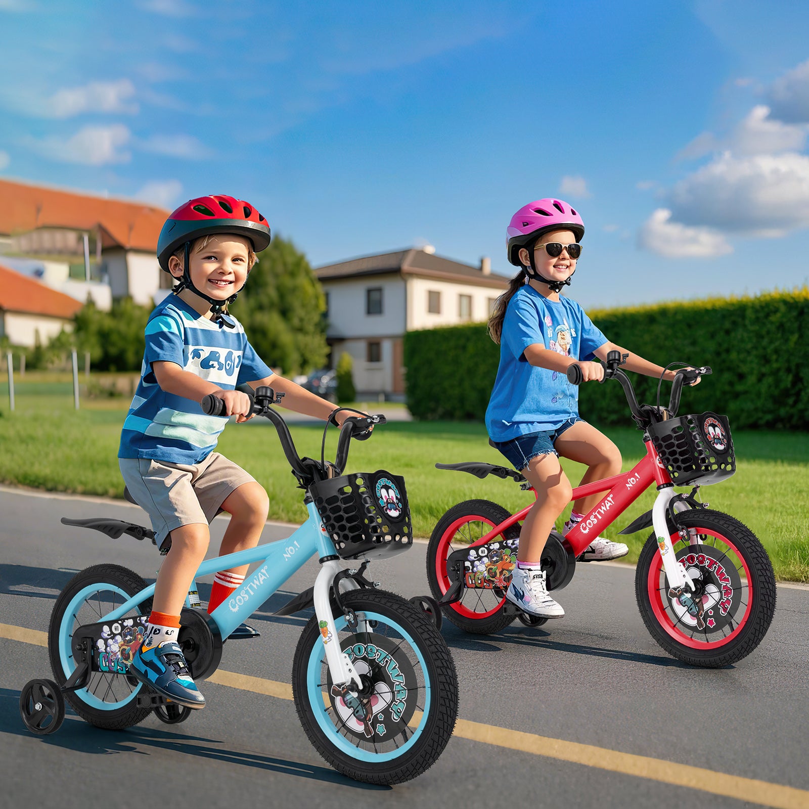 14 Inch Kids Bike, Adjustable, Storage Basket, Double Brake, 3-5 Years, Red Kids Bike at Gallery Canada