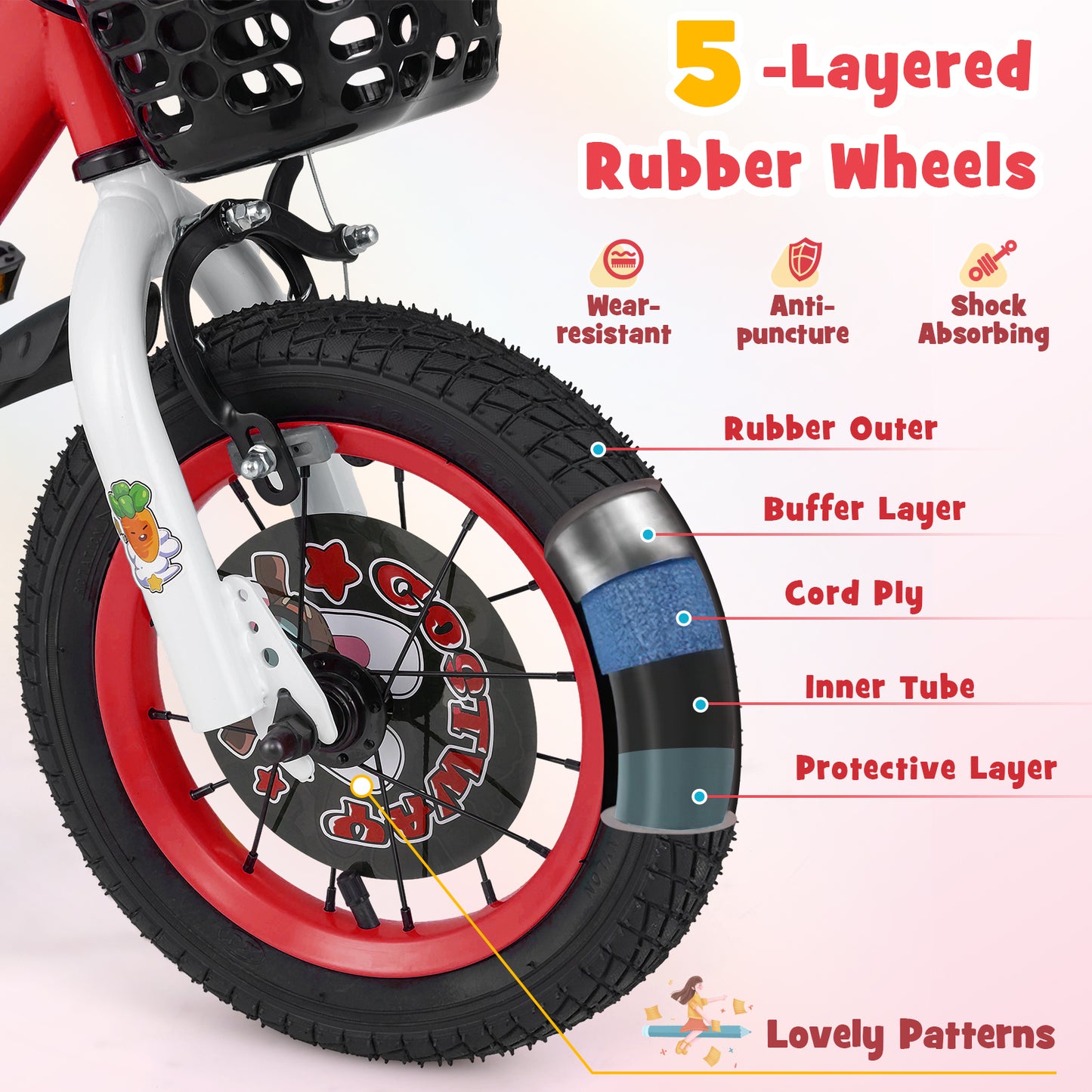 14 Inch Kids Bike, Adjustable, Storage Basket, Double Brake, 3-5 Years, Red Kids Bike at Gallery Canada