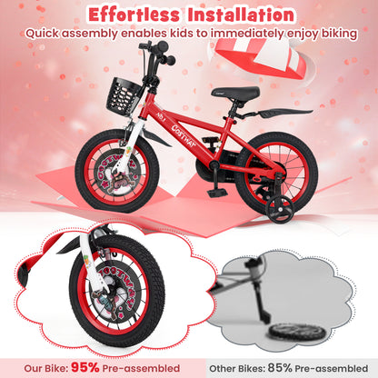 14 Inch Kids Bike, Adjustable, Storage Basket, Double Brake, 3-5 Years, Red Kids Bike at Gallery Canada