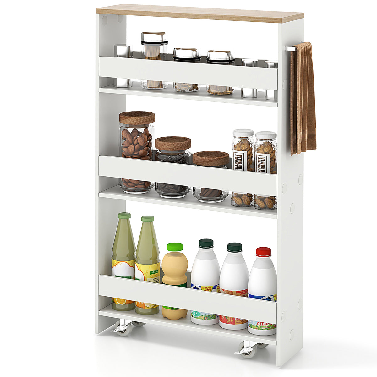 Slim Rolling Kitchen Cart, Mobile Storage Organizer With Handle, White Kitchen Islands & Carts at Gallery Canada