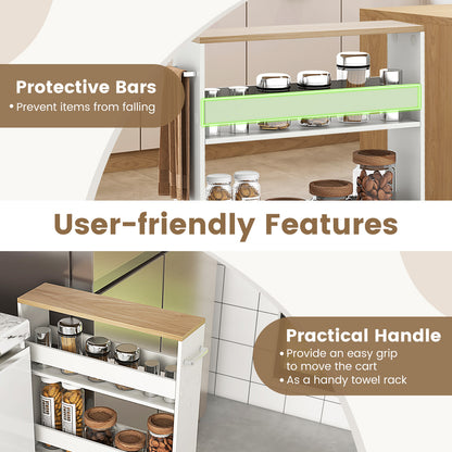 Slim Rolling Kitchen Cart, Mobile Storage Organizer With Handle, White Kitchen Islands & Carts at Gallery Canada