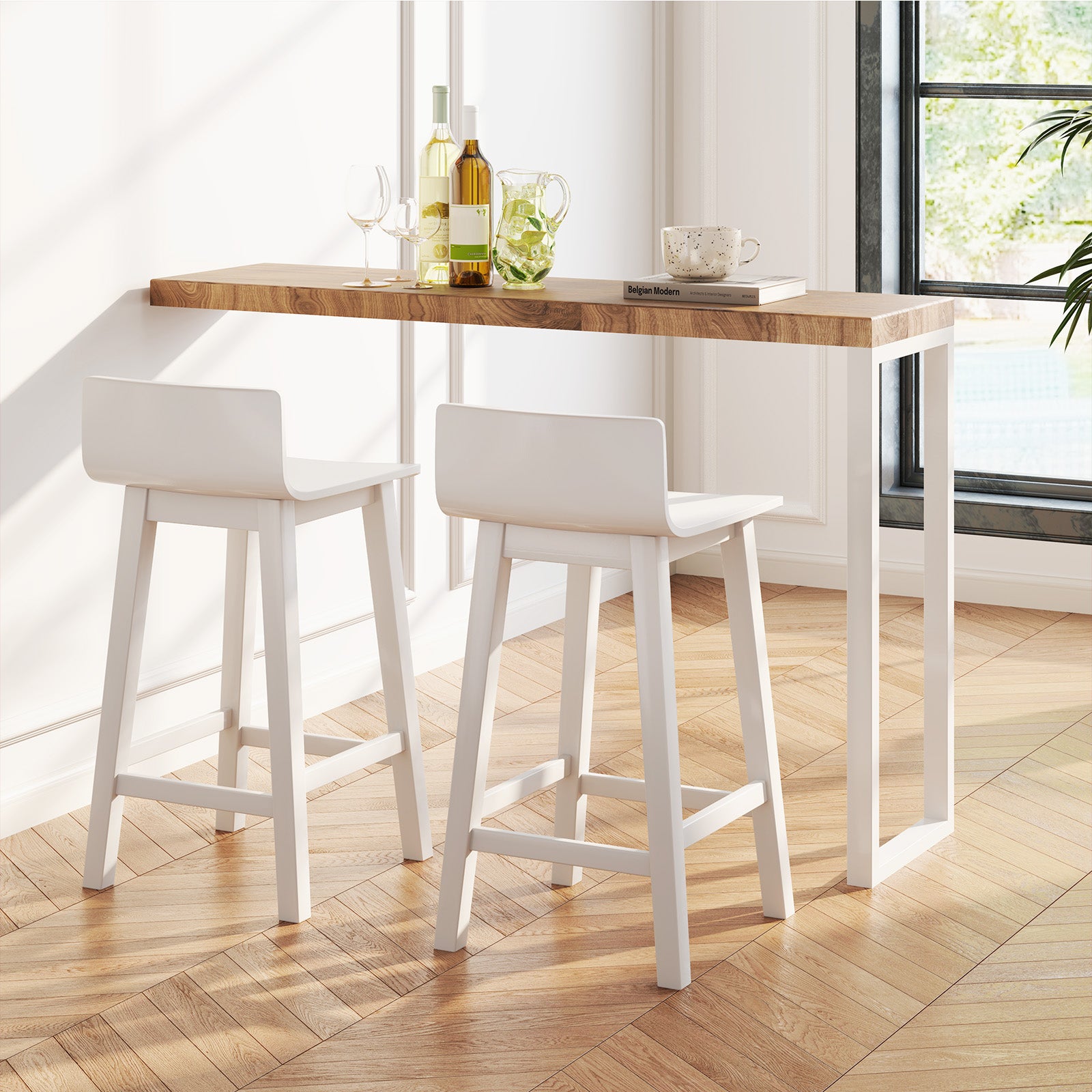 Wood Bar Stools, Set of 2, Solid Back and Seat, White Bar Stools at Gallery Canada