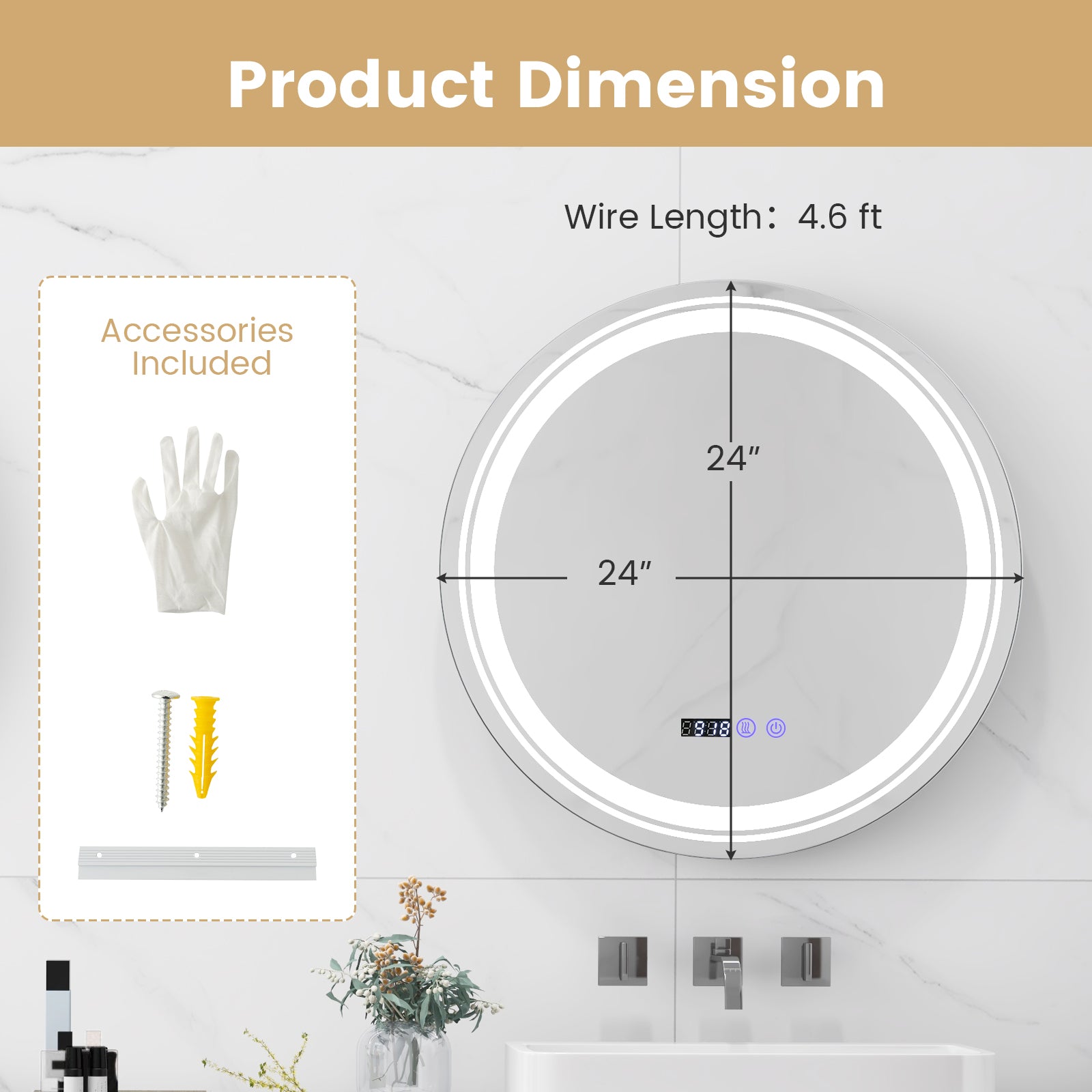 Anti-Fog Round LED Bathroom Mirror, S, 3 Color Lights, White Wall Mirrors at Gallery Canada