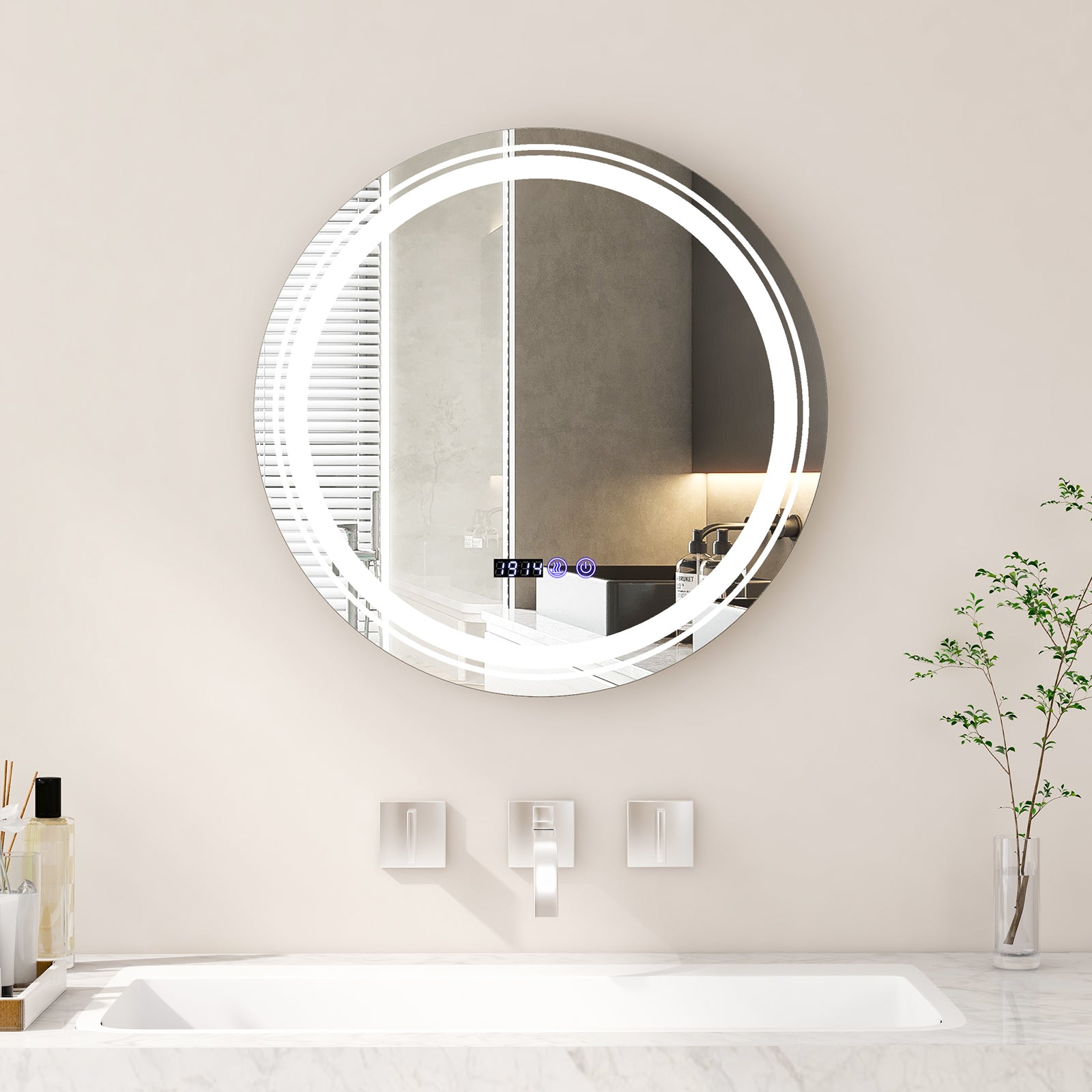 Anti-Fog Round LED Bathroom Mirror, S, 3 Color Lights, White Wall Mirrors at Gallery Canada