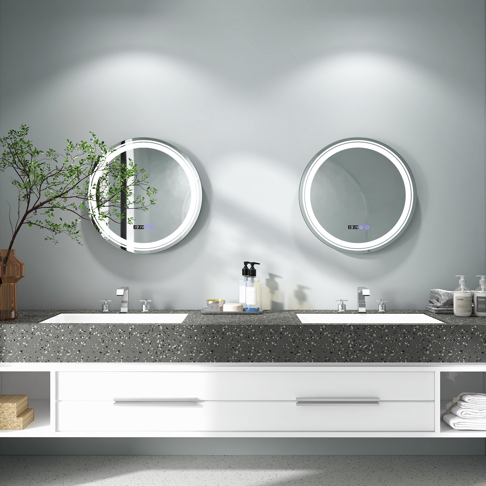 Anti-Fog Round LED Bathroom Mirror, S, 3 Color Lights, White Wall Mirrors at Gallery Canada