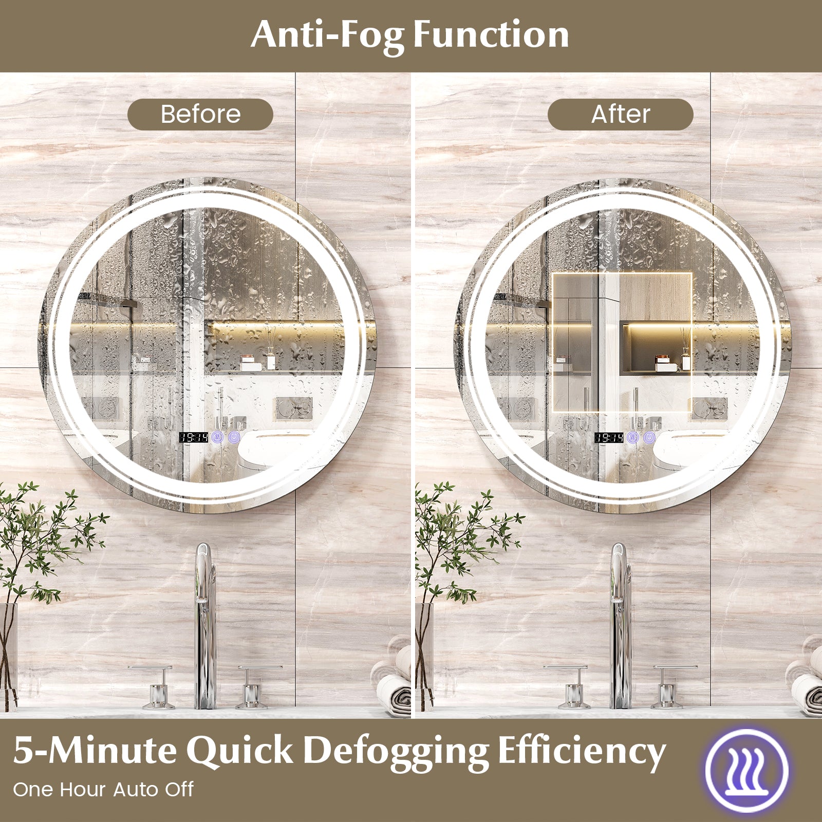 Anti-Fog Round LED Bathroom Mirror, S, 3 Color Lights, White Wall Mirrors at Gallery Canada