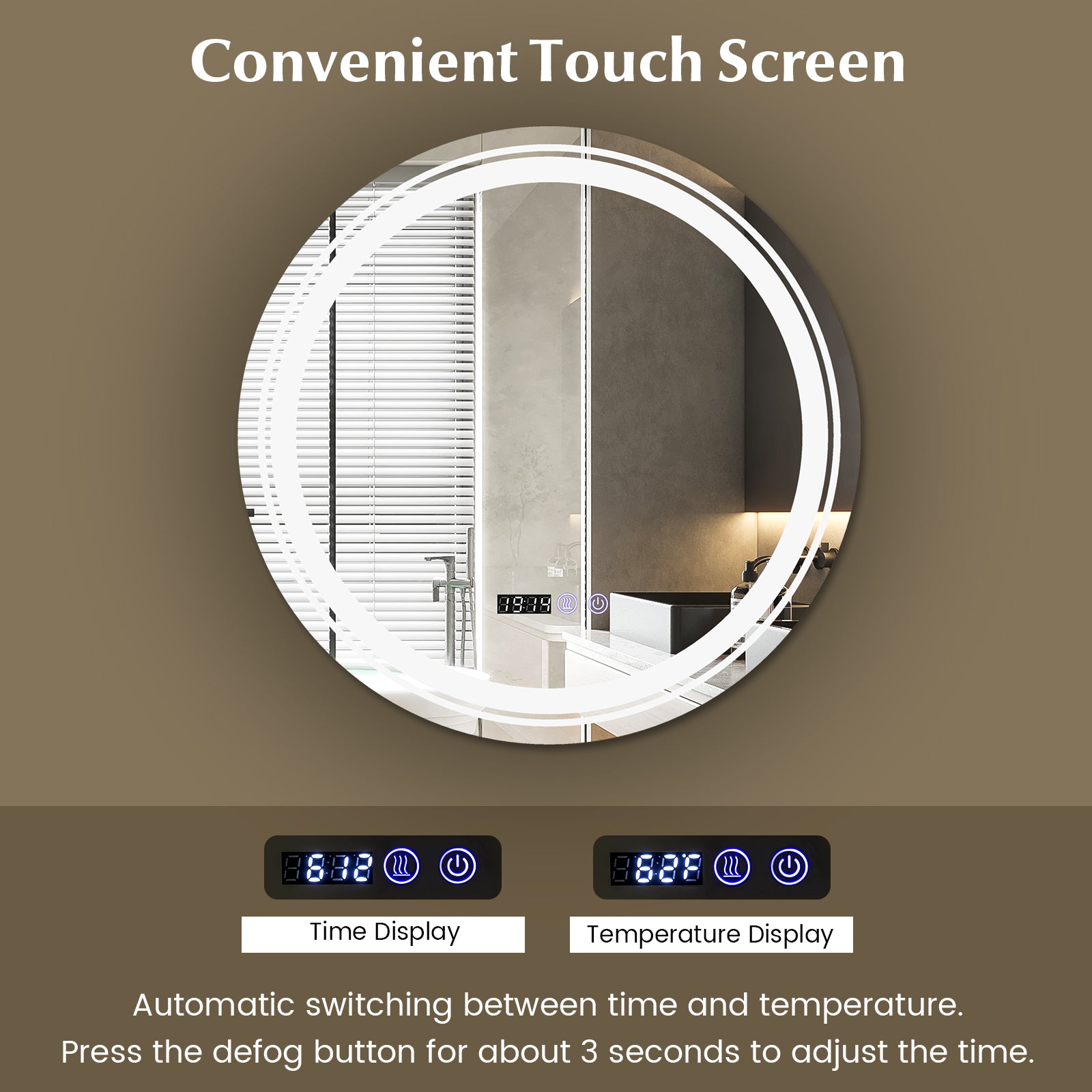 Anti-Fog Round LED Bathroom Mirror, S, 3 Color Lights, White Wall Mirrors at Gallery Canada
