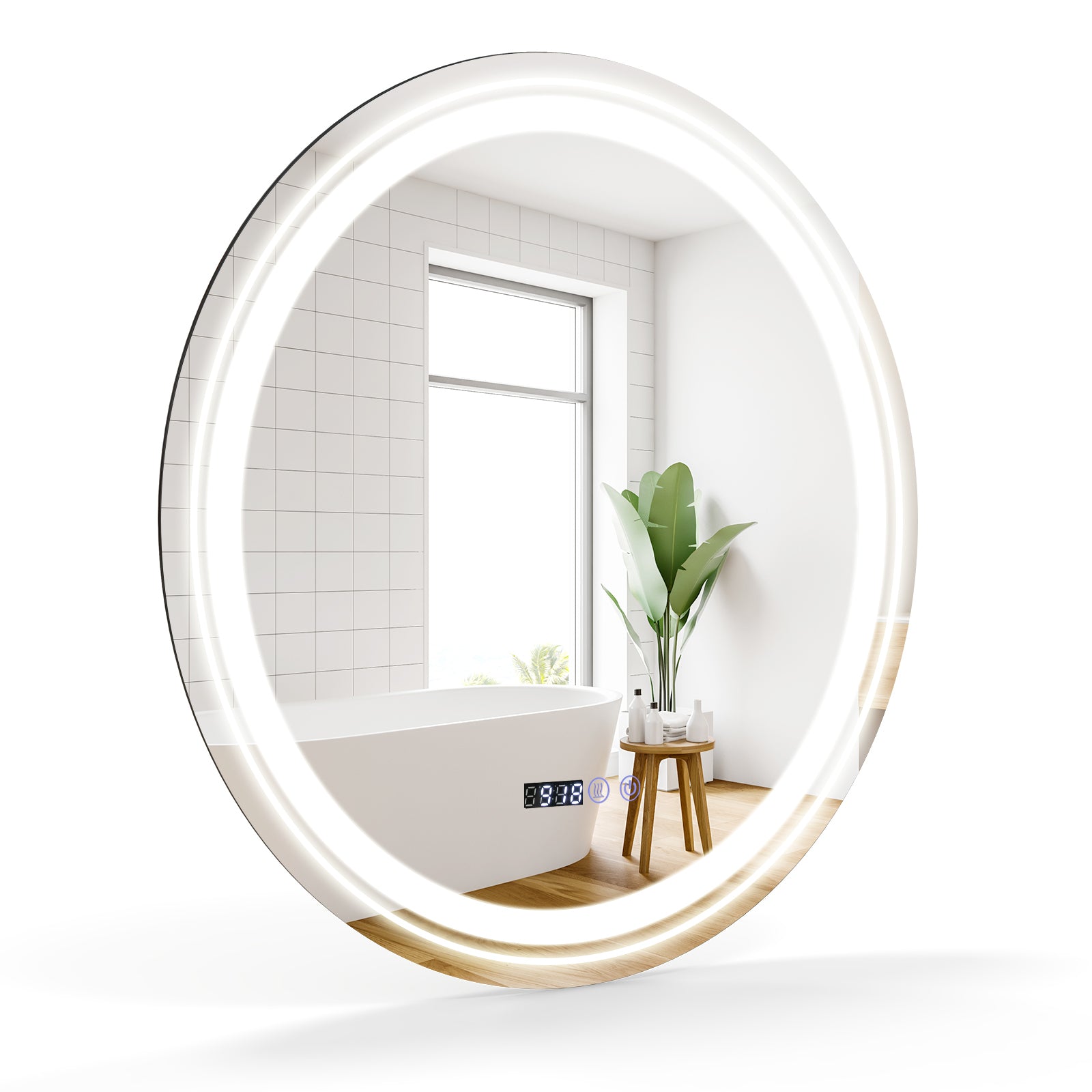 Anti-Fog Round LED Bathroom Mirror, S, 3 Color Lights, White Wall Mirrors White at Gallery Canada