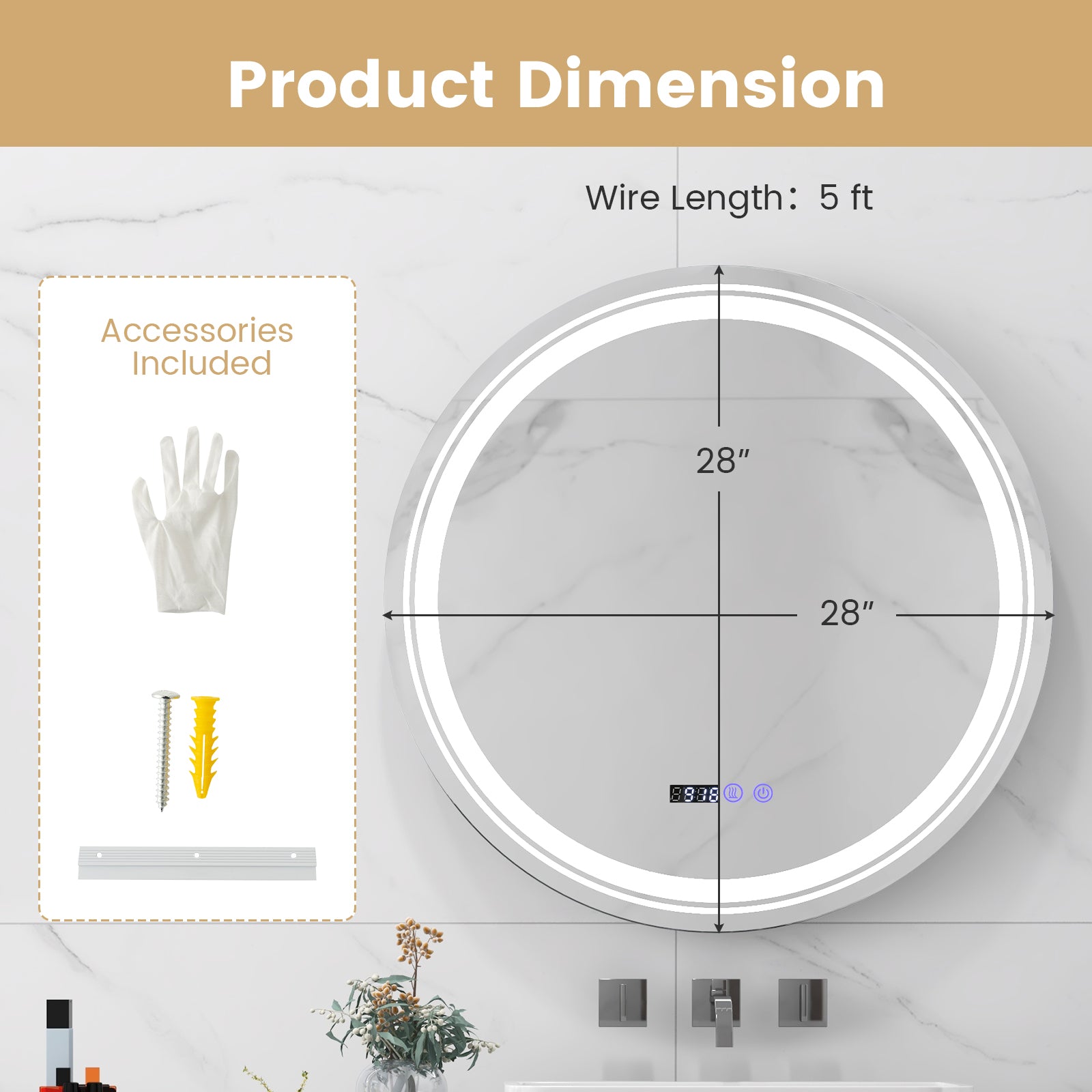 Anti-Fog Round LED Bathroom Mirror, M, 3 Color Lights, White Wall Mirrors at Gallery Canada