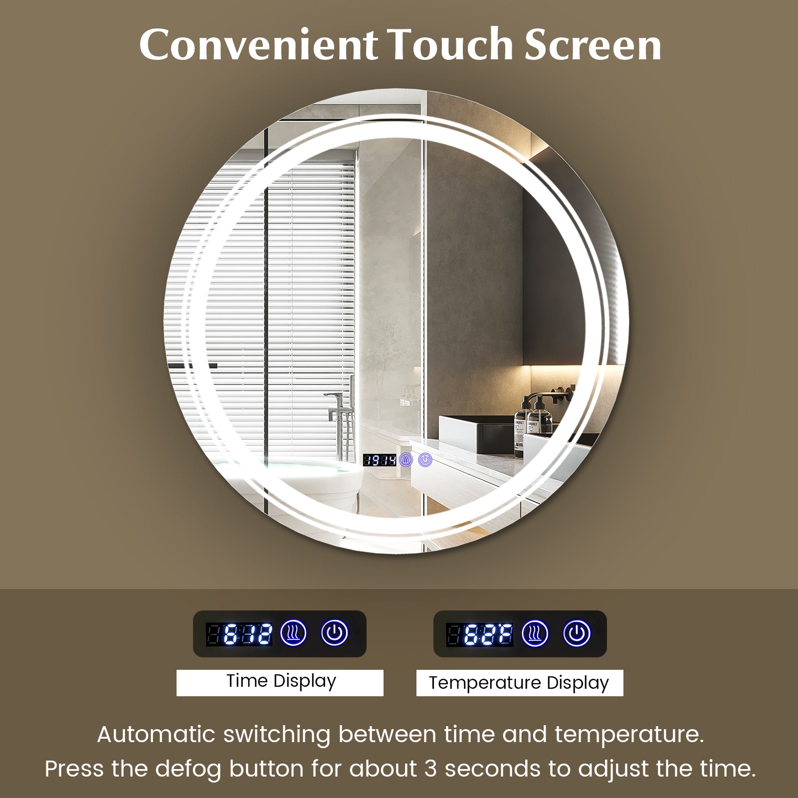 Anti-Fog Round LED Bathroom Mirror, M, 3 Color Lights, White Wall Mirrors at Gallery Canada