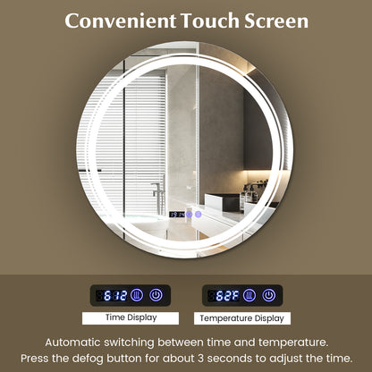 Anti-Fog Round LED Bathroom Mirror, M, 3 Color Lights, White Wall Mirrors at Gallery Canada