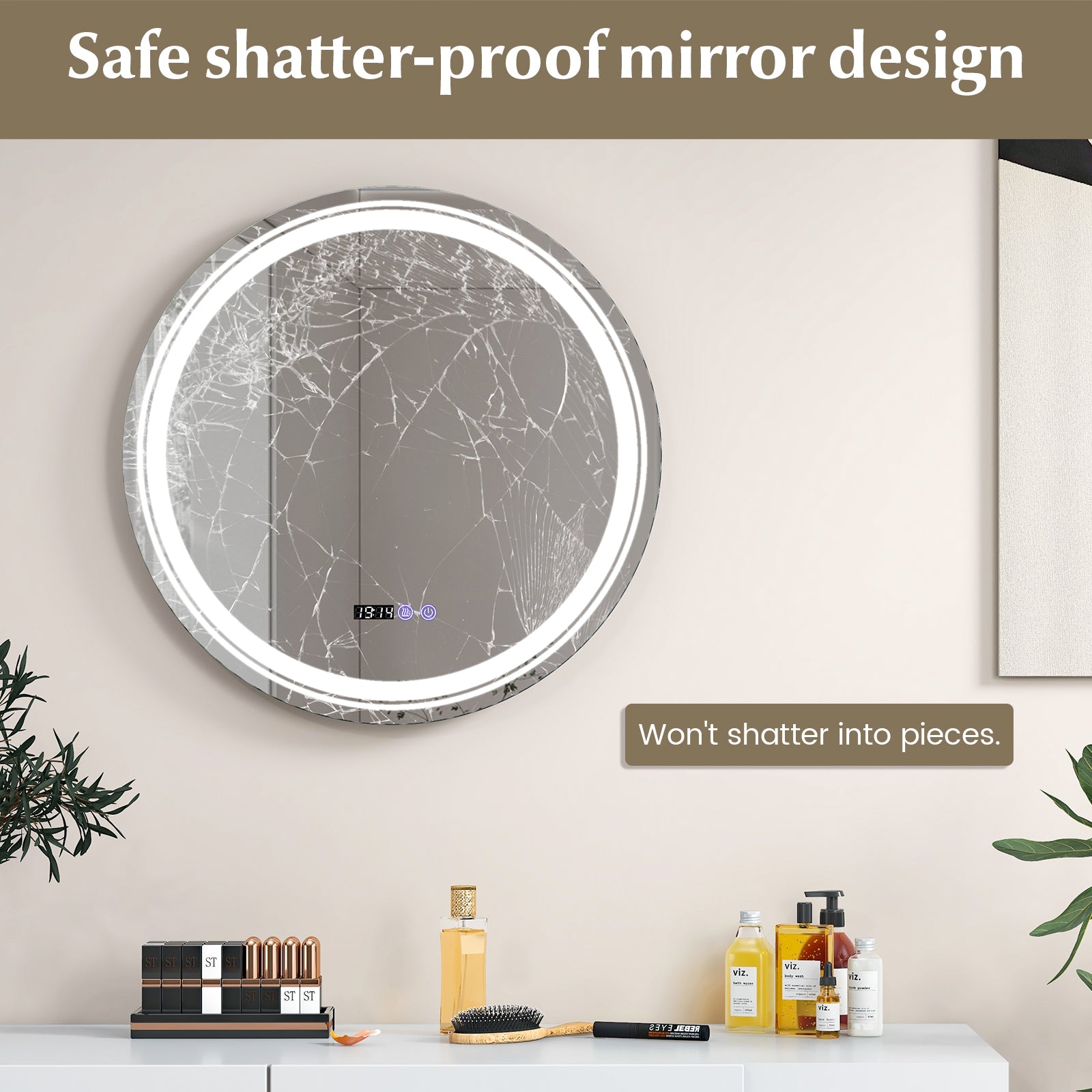 Anti-Fog Round LED Bathroom Mirror, M, 3 Color Lights, White Wall Mirrors at Gallery Canada