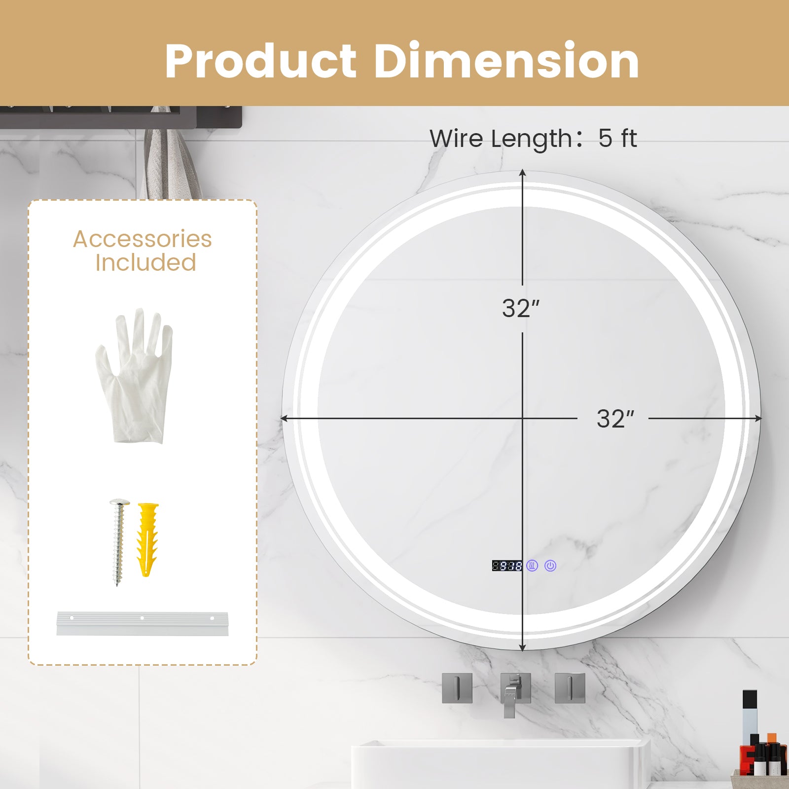 Anti-Fog Round LED Bathroom Mirror, L, 3 Color Lights, White Wall Mirrors at Gallery Canada