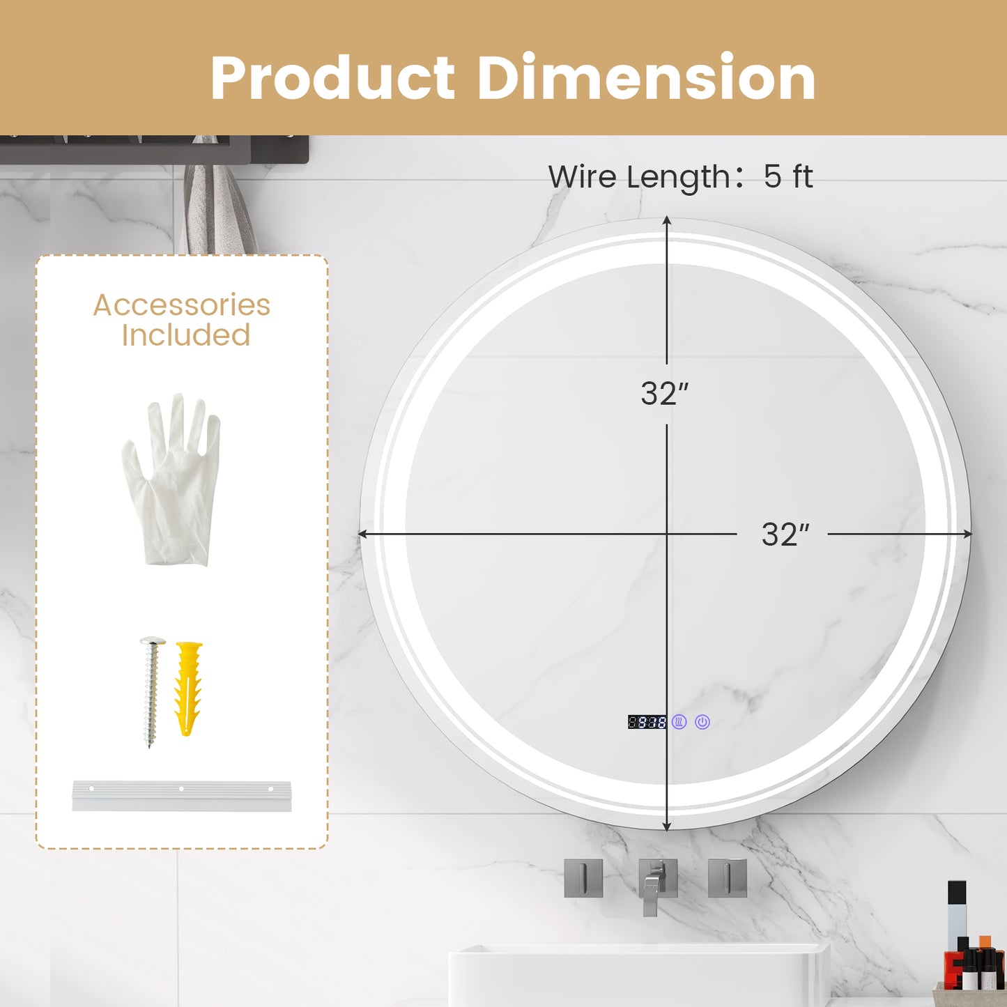 Anti-Fog Round LED Bathroom Mirror, L, 3 Color Lights, White Wall Mirrors at Gallery Canada