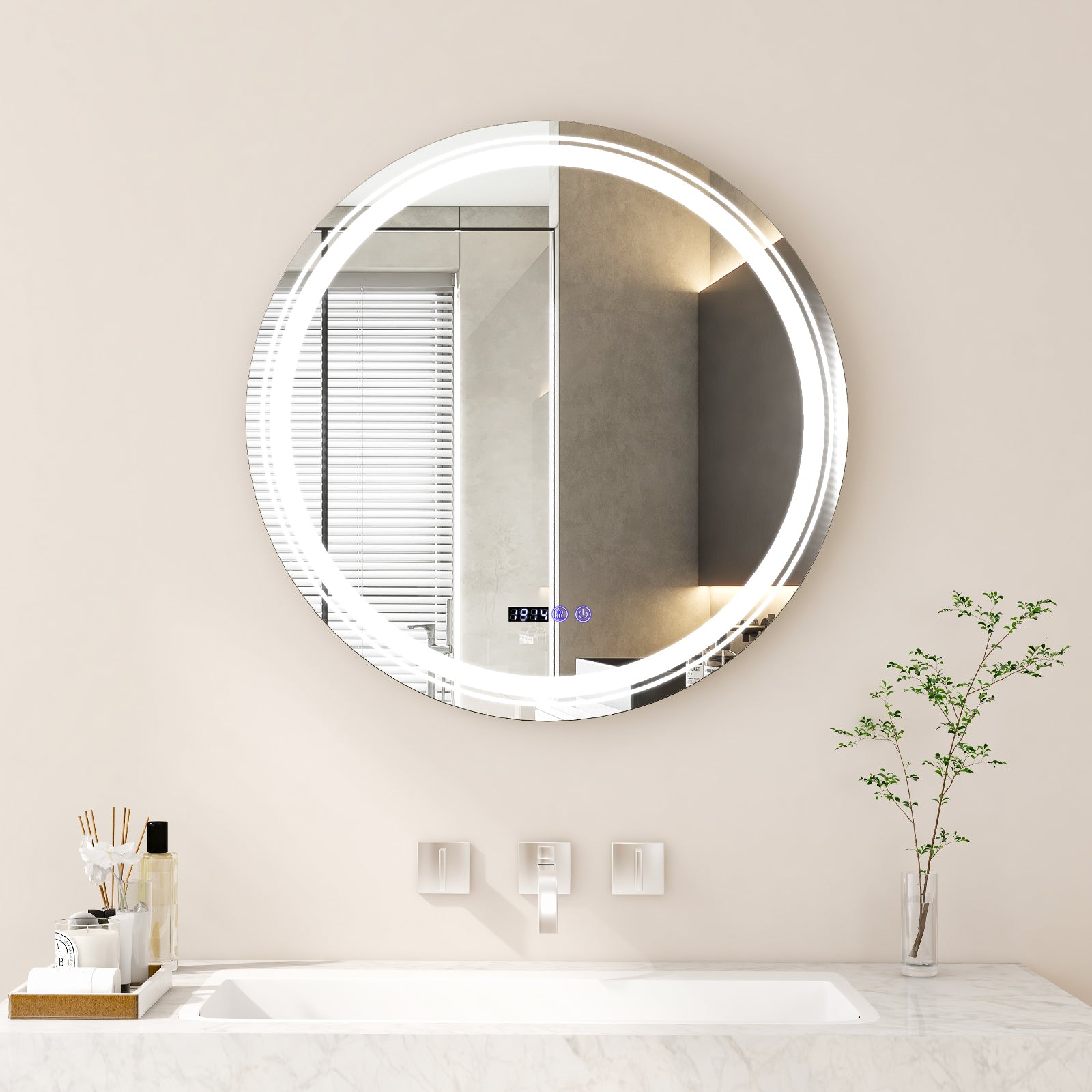 Anti-Fog Round LED Bathroom Mirror, L, 3 Color Lights, White Wall Mirrors at Gallery Canada