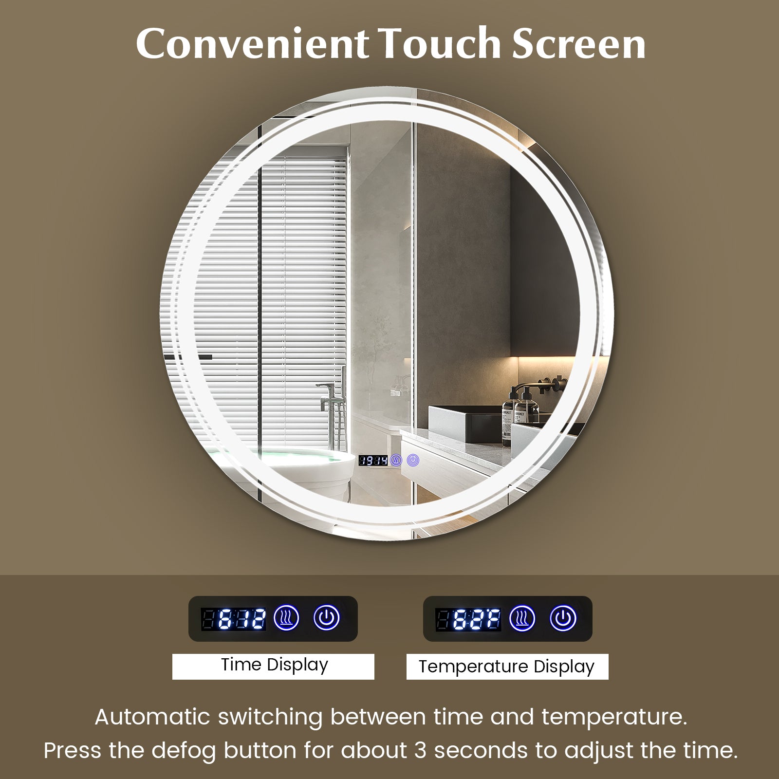 Anti-Fog Round LED Bathroom Mirror, L, 3 Color Lights, White Wall Mirrors at Gallery Canada