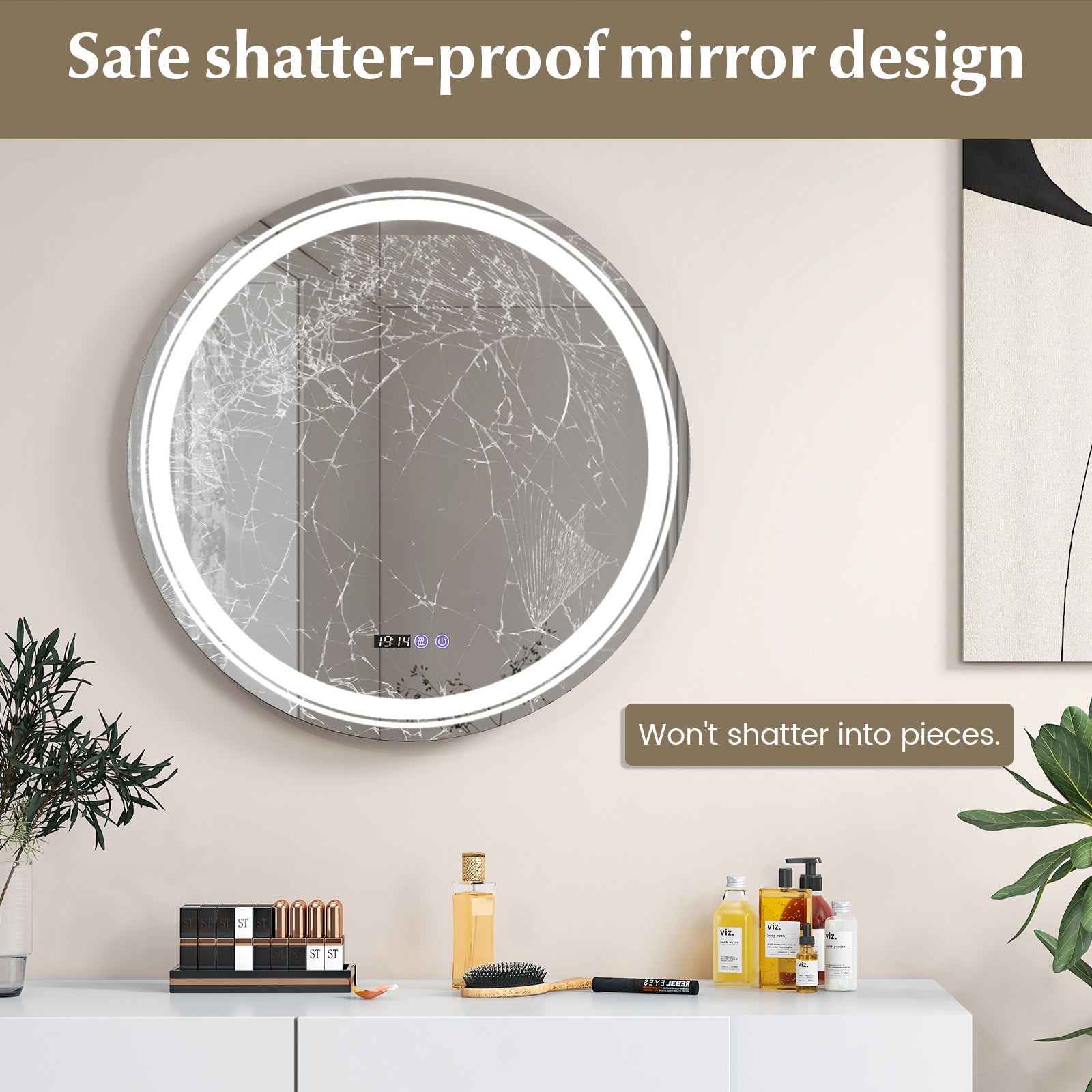 Anti-Fog Round LED Bathroom Mirror, L, 3 Color Lights, White Wall Mirrors at Gallery Canada