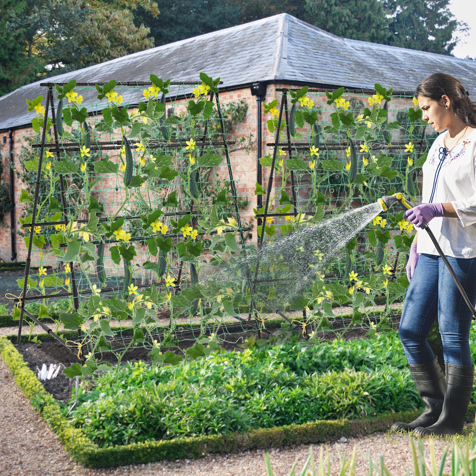 A-Frame Garden Cucumber Trellis With Netting, Black Raised Garden Beds at Gallery Canada