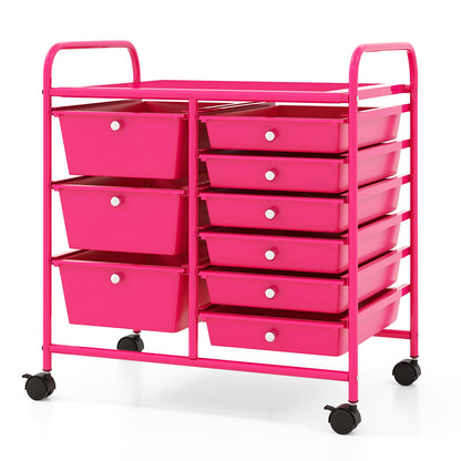 9-Drawer Rolling Storage Cart, Metal Frame, Light Pink File Cabinets Light Pink at Gallery Canada