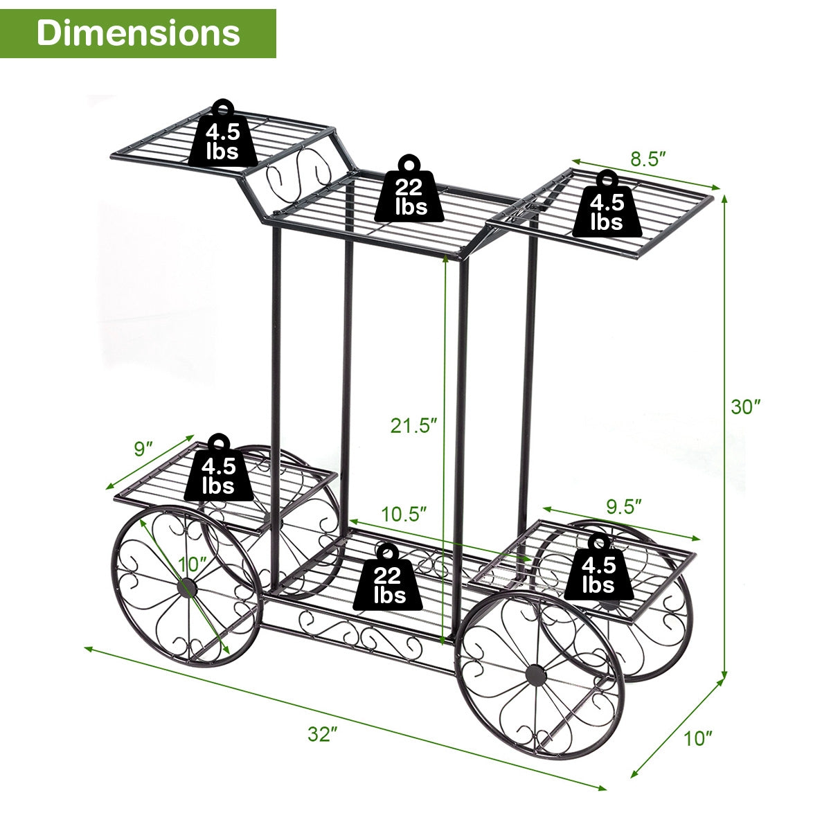 6-Tier Garden Cart, Flower Rack, Plant Holder, Black Plant Stands at Gallery Canada