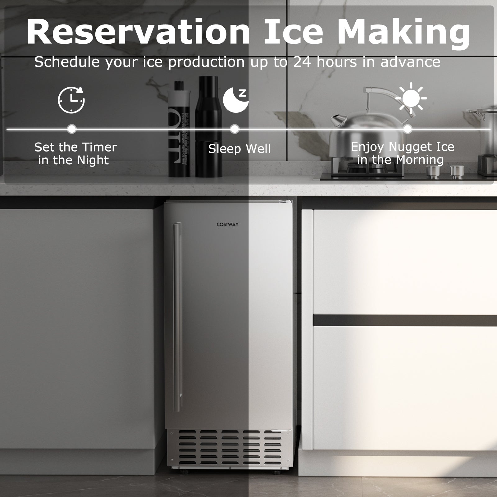 Under Counter Nugget Ice Maker, Self-Cleaning, 24H Timer, Silver Ice Makers at Gallery Canada
