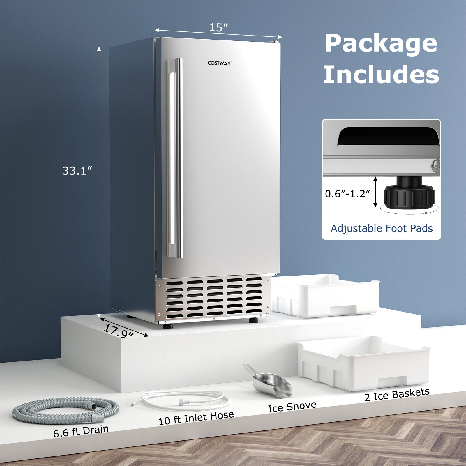 Under Counter Nugget Ice Maker, Self-Cleaning, 24H Timer, Silver Ice Makers at Gallery Canada