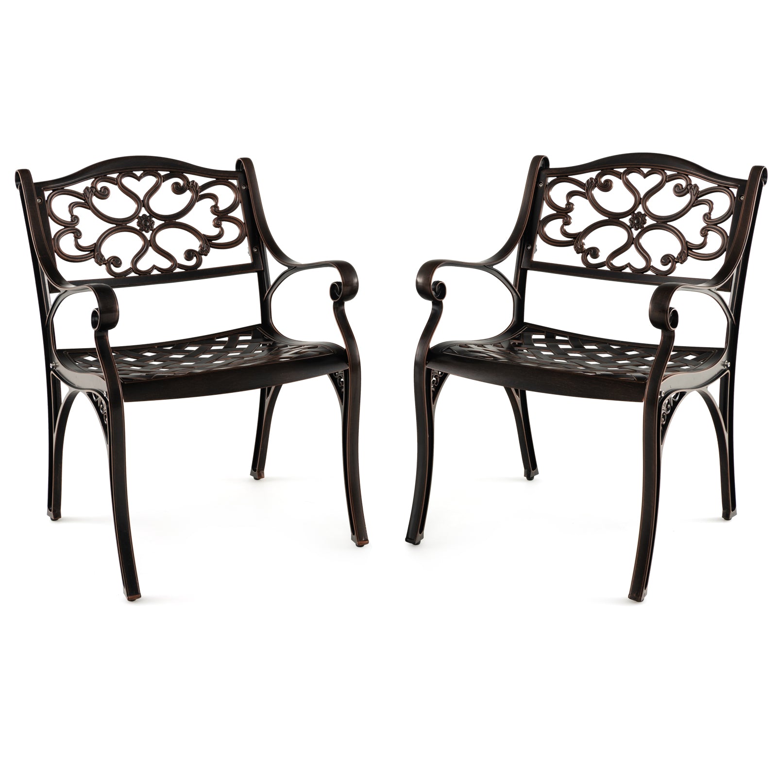 Cast Aluminum Dining Chairs Set Of 2, With Armrests Flower Pattern, Bronze Patio Dining Chairs at Gallery Canada