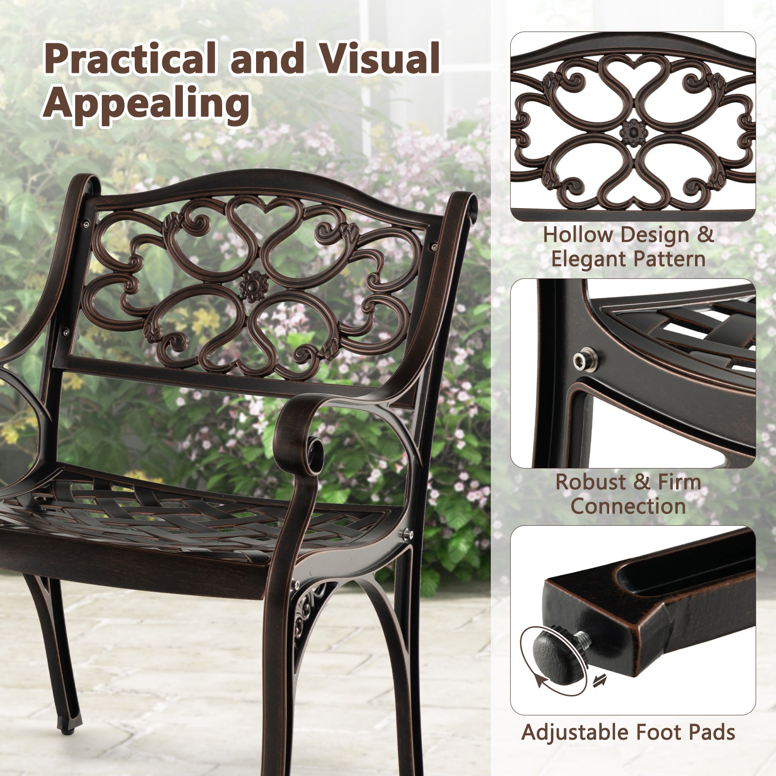 Cast Aluminum Dining Chairs Set Of 2, With Armrests Flower Pattern, Bronze Patio Dining Chairs at Gallery Canada