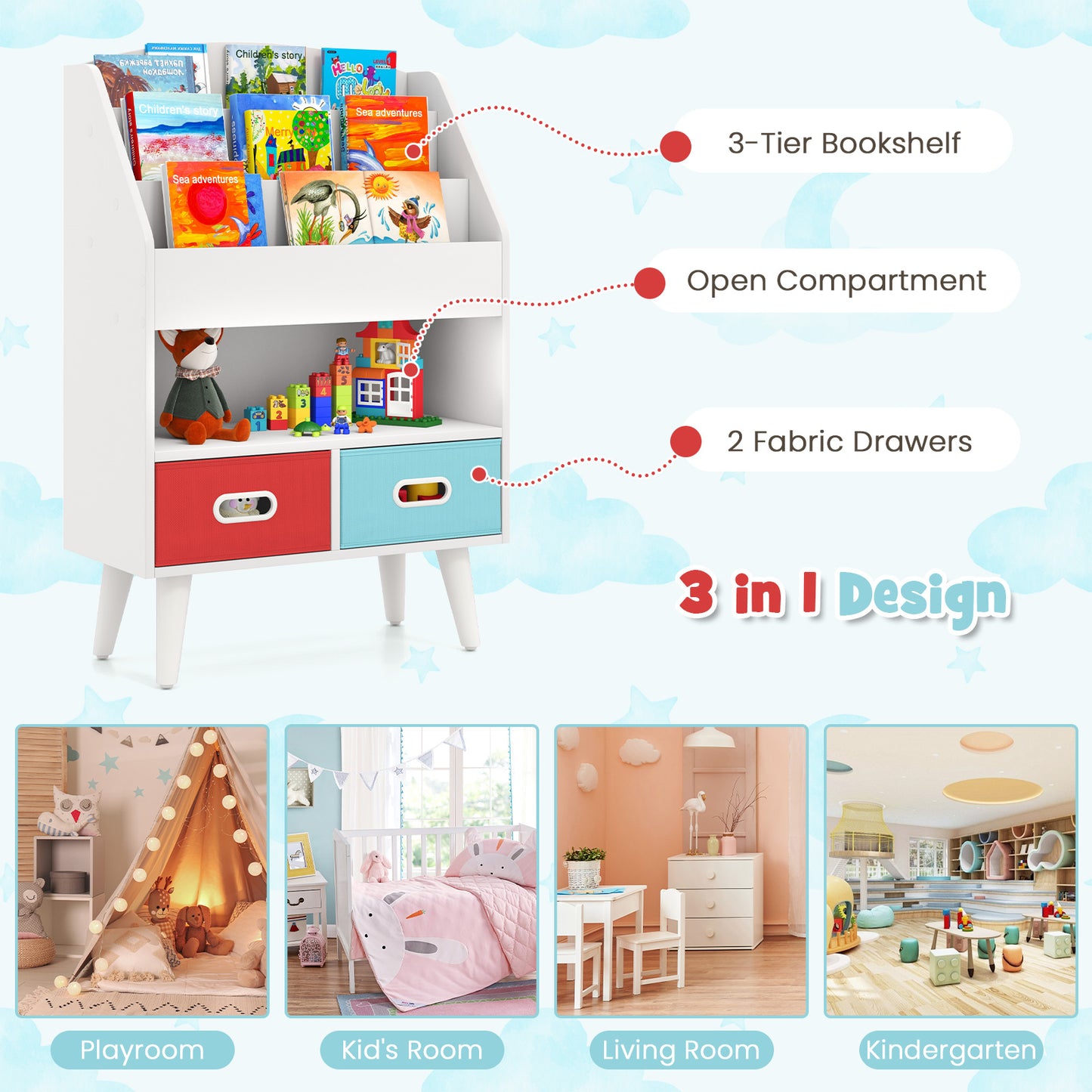 Kids Bookshelf, Open Compartment, For Toddlers 3+ Years, White Kids Storage at Gallery Canada