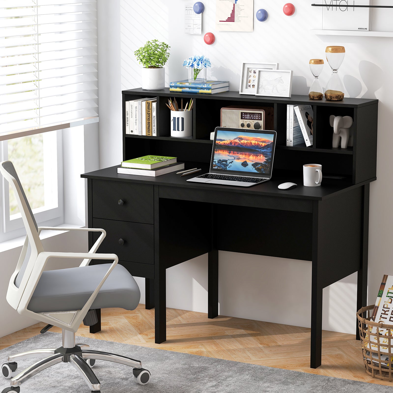 48 Inch Computer Desk With Drawers, Power Outlets, Black Computer Desks at Gallery Canada