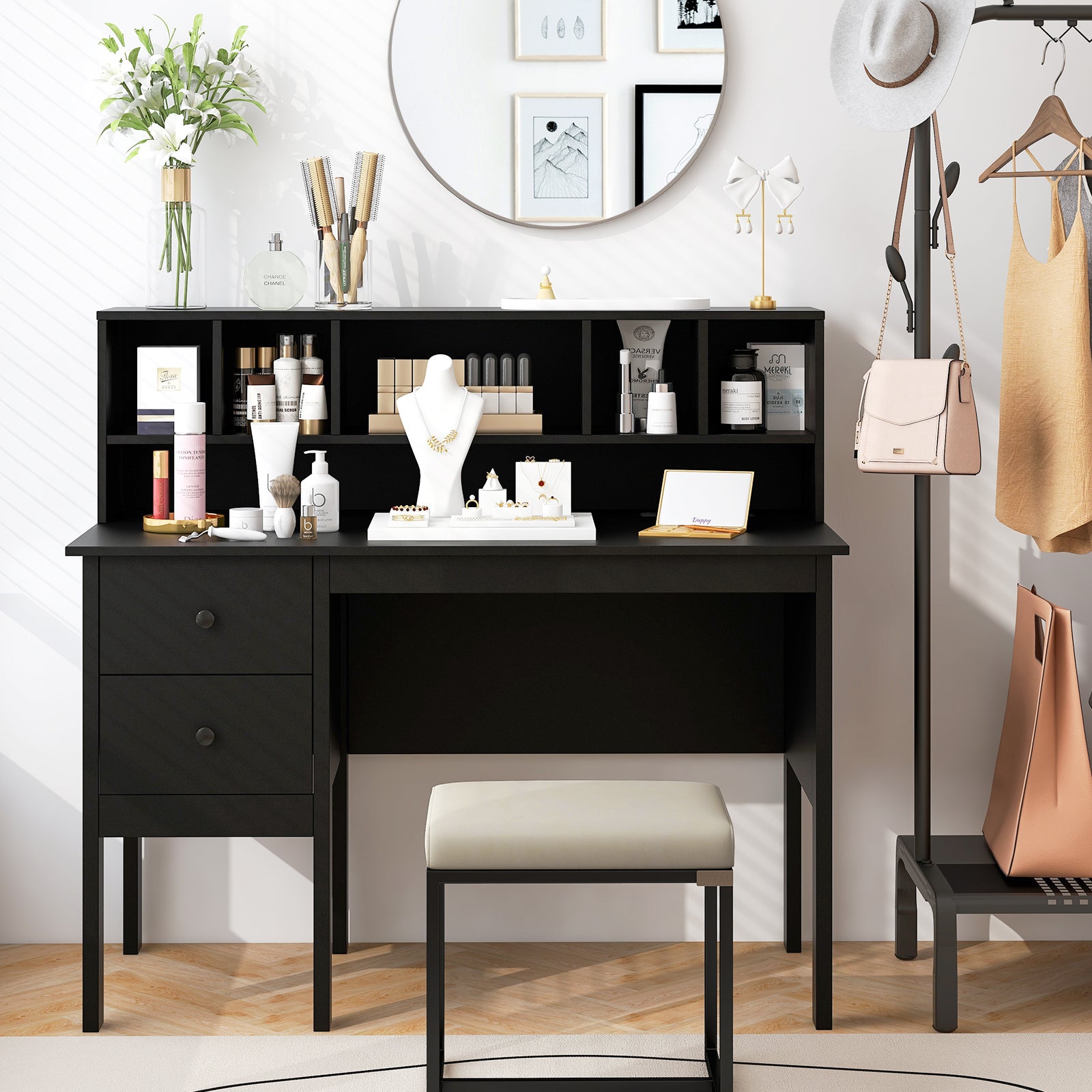 48 Inch Computer Desk With Drawers, Power Outlets, Black Computer Desks at Gallery Canada