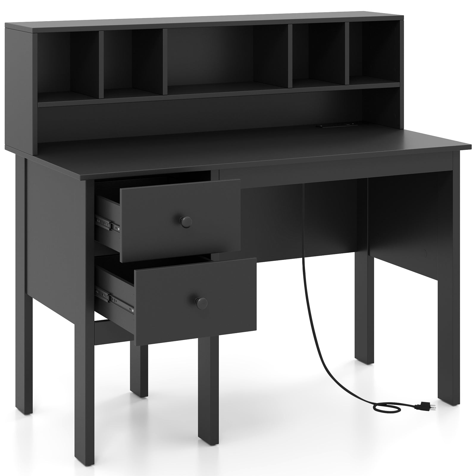 48 Inch Computer Desk With Drawers, Power Outlets, Black Computer Desks at Gallery Canada