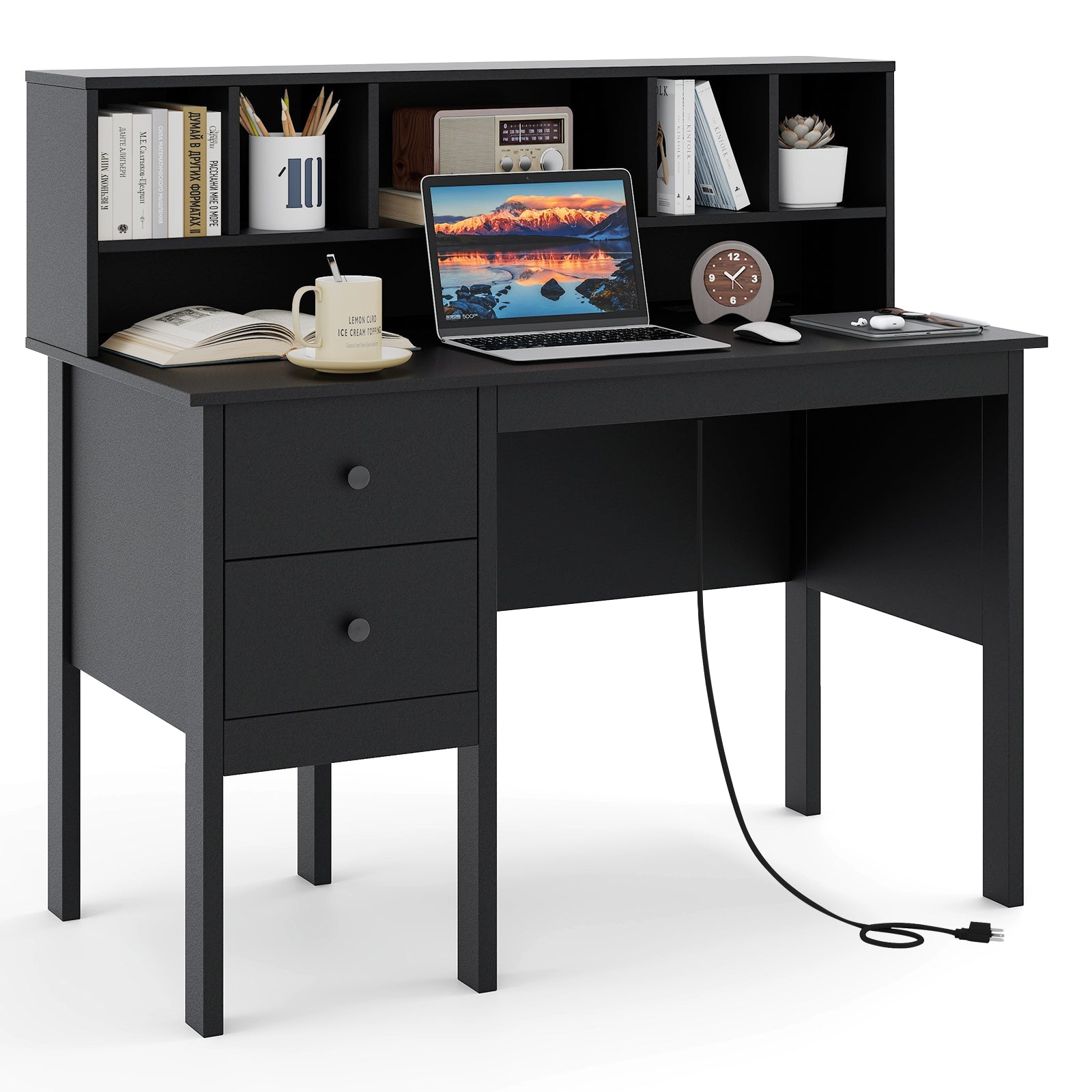 48 Inch Computer Desk With Drawers, Power Outlets, Black Computer Desks at Gallery Canada