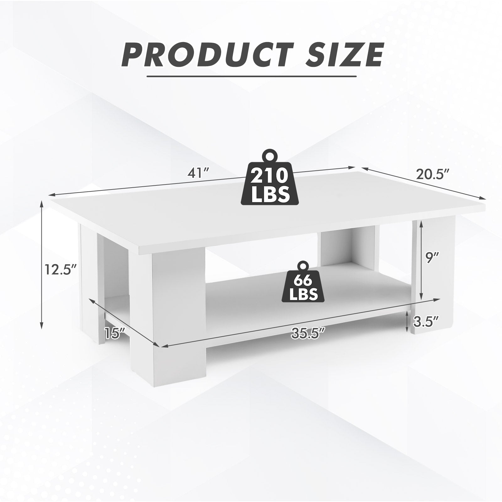 36 Inch Modern Wooden Coffee Table, 2-Tier Storage Shelf, White Coffee Tables at Gallery Canada