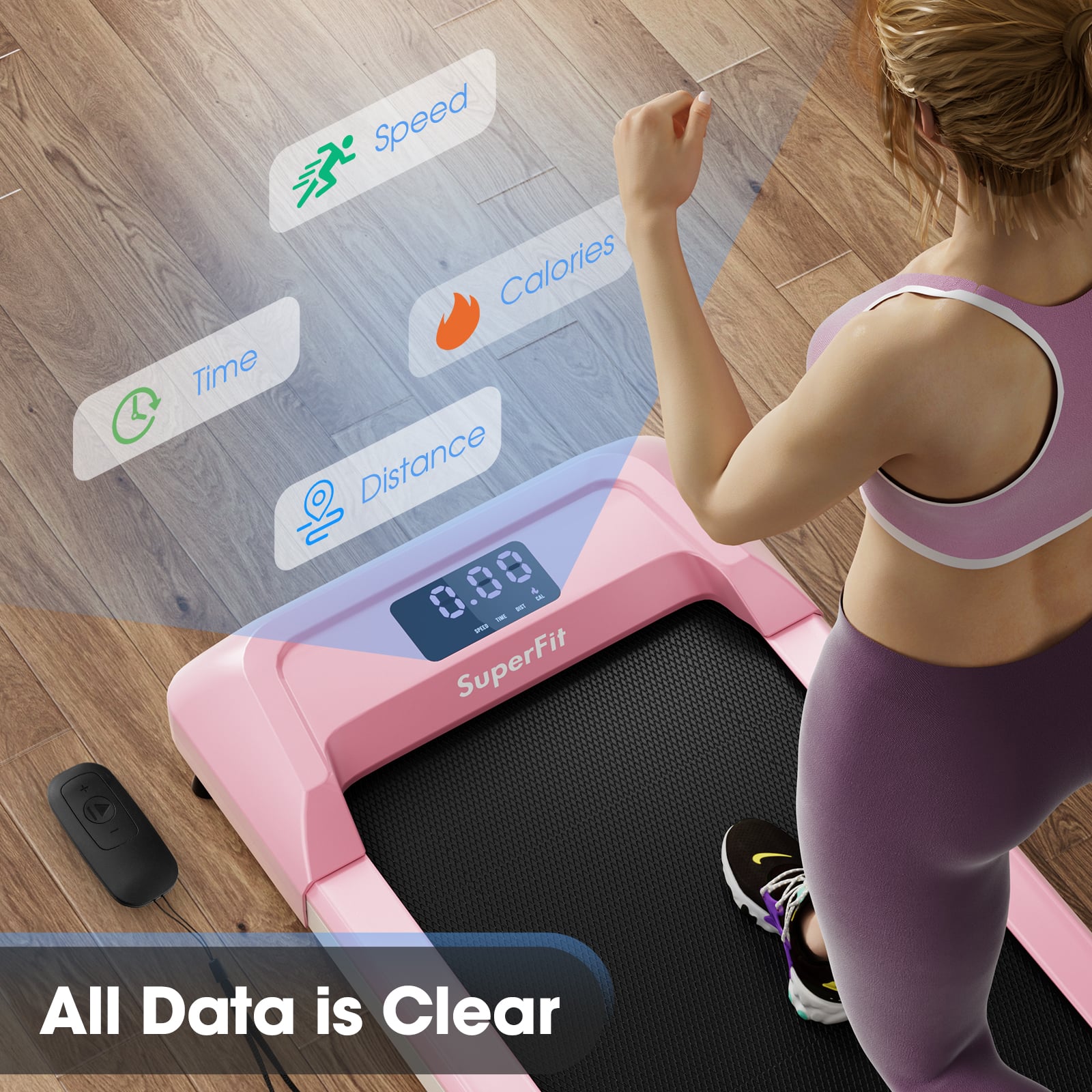 2.25 HP Walking Pad, LED Display, Remote Control, Pink Treadmills at Gallery Canada