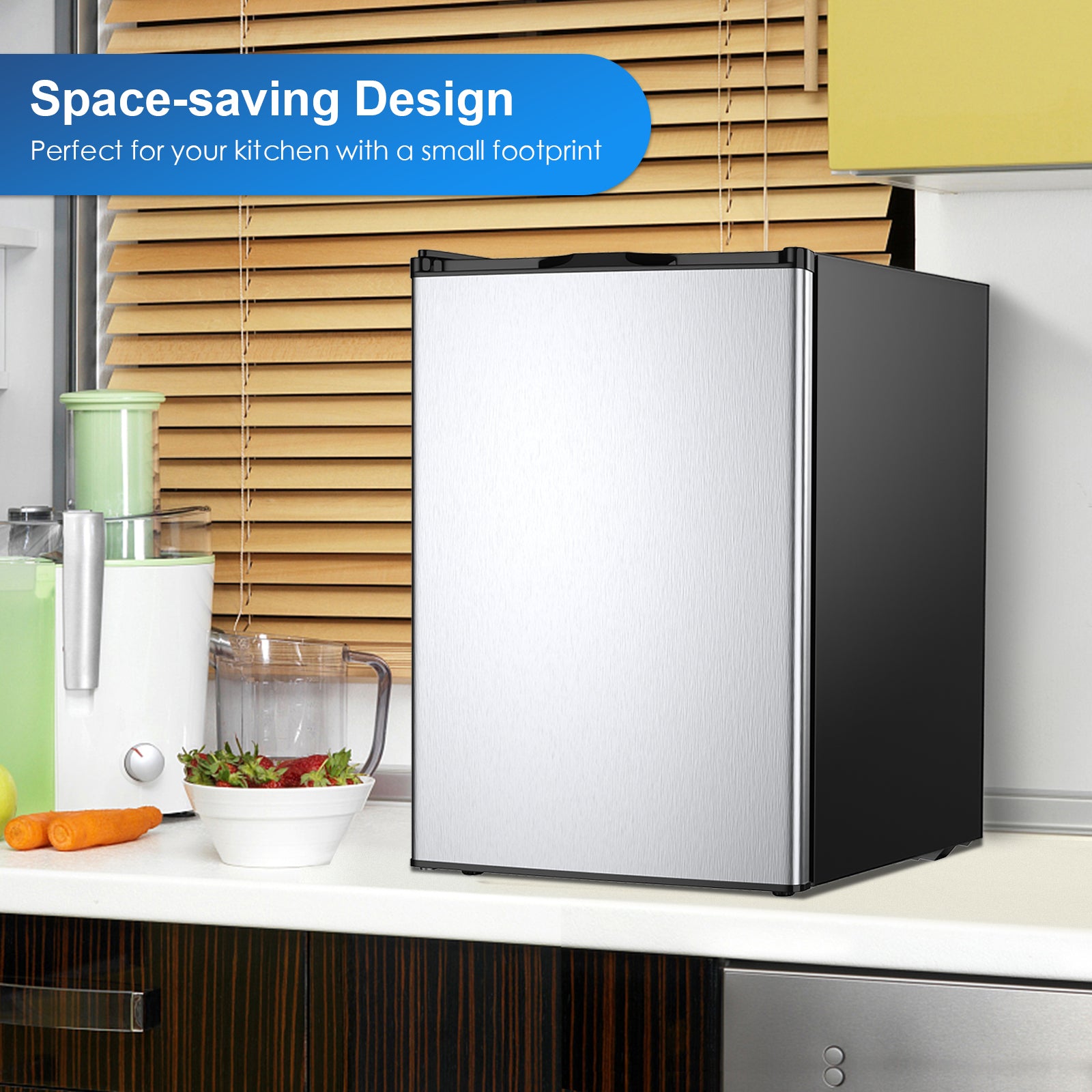 3 Cubic Feet Compact Upright Freezer, Stainless Steel Door, Black, White Refrigerators at Gallery Canada