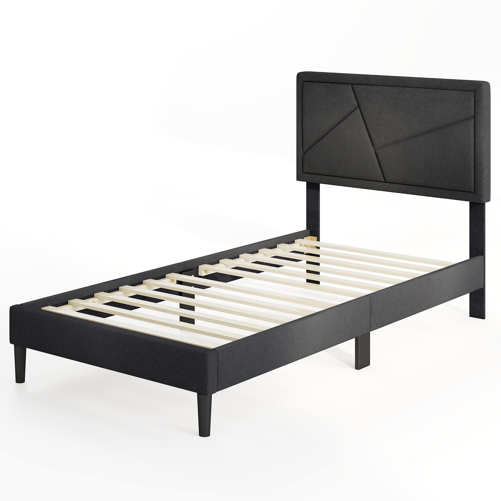 Twin Size Upholstered Platform Bed Frame, Gray Simple Bed Frame Gray at Gallery Canada