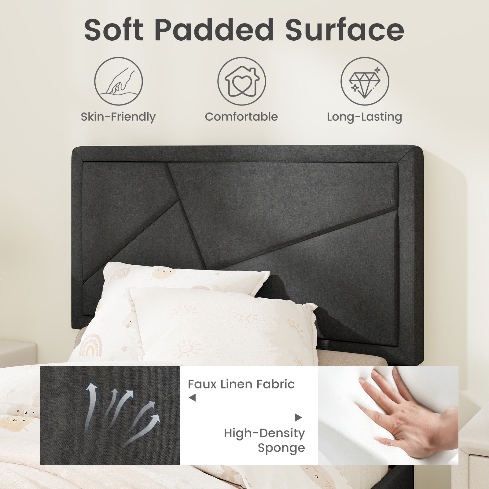 Twin Size Upholstered Platform Bed Frame, Gray Simple Bed Frame at Gallery Canada