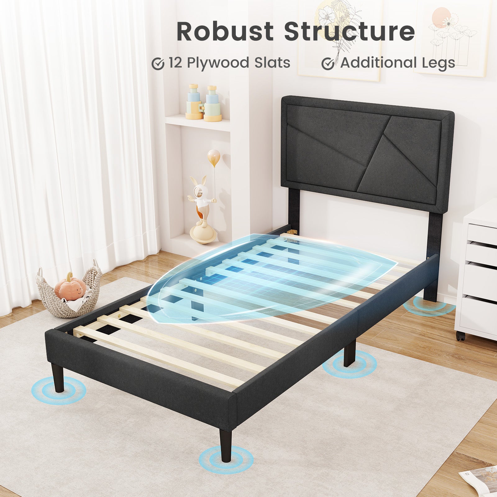 Twin Size Upholstered Platform Bed Frame, Gray Simple Bed Frame at Gallery Canada