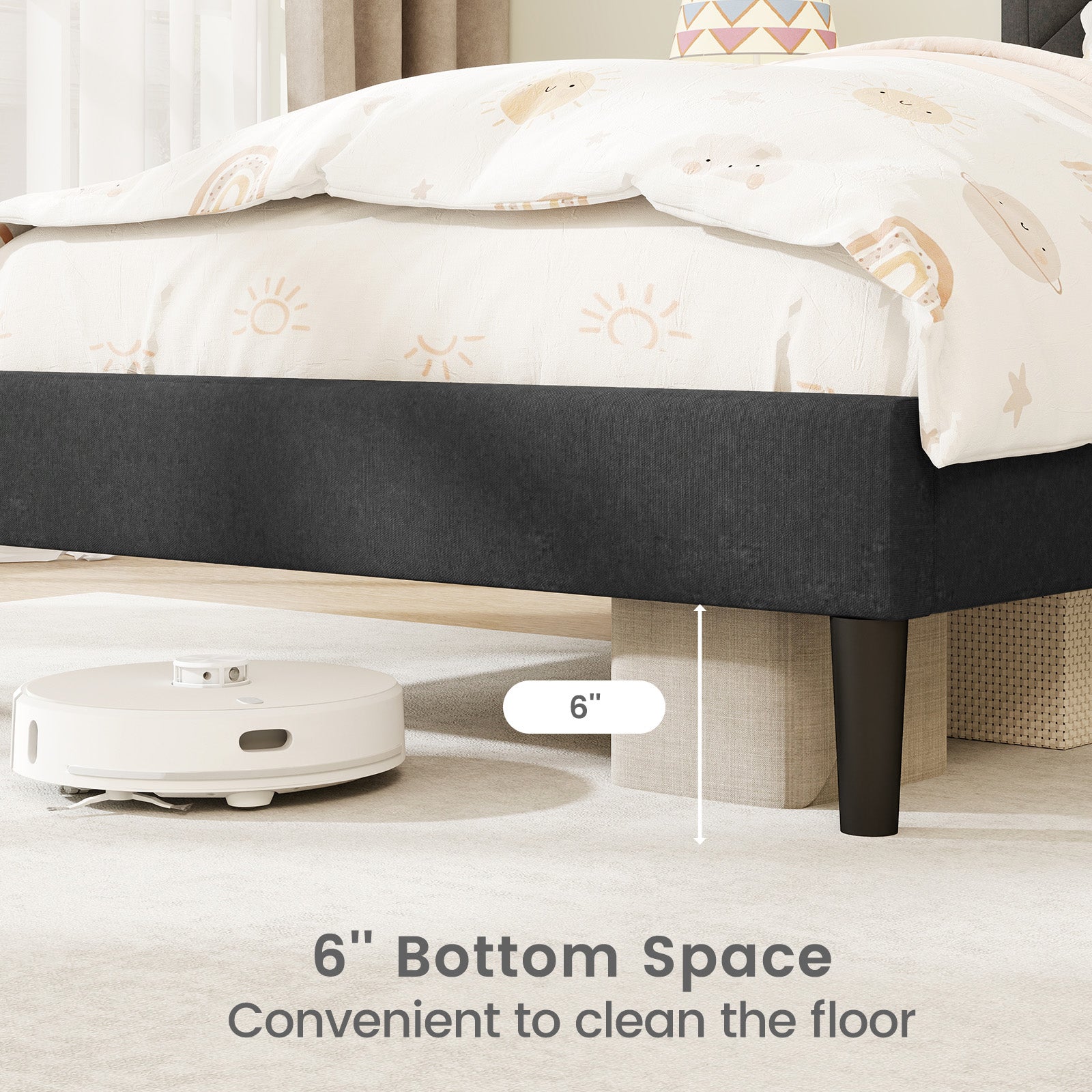 Twin Size Upholstered Platform Bed Frame, Gray Simple Bed Frame at Gallery Canada