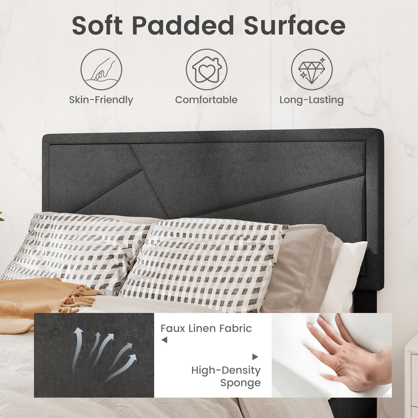 Upholstered Platform Bed Frame, Full Size, High Headboard, Gray Simple Bed Frame at Gallery Canada
