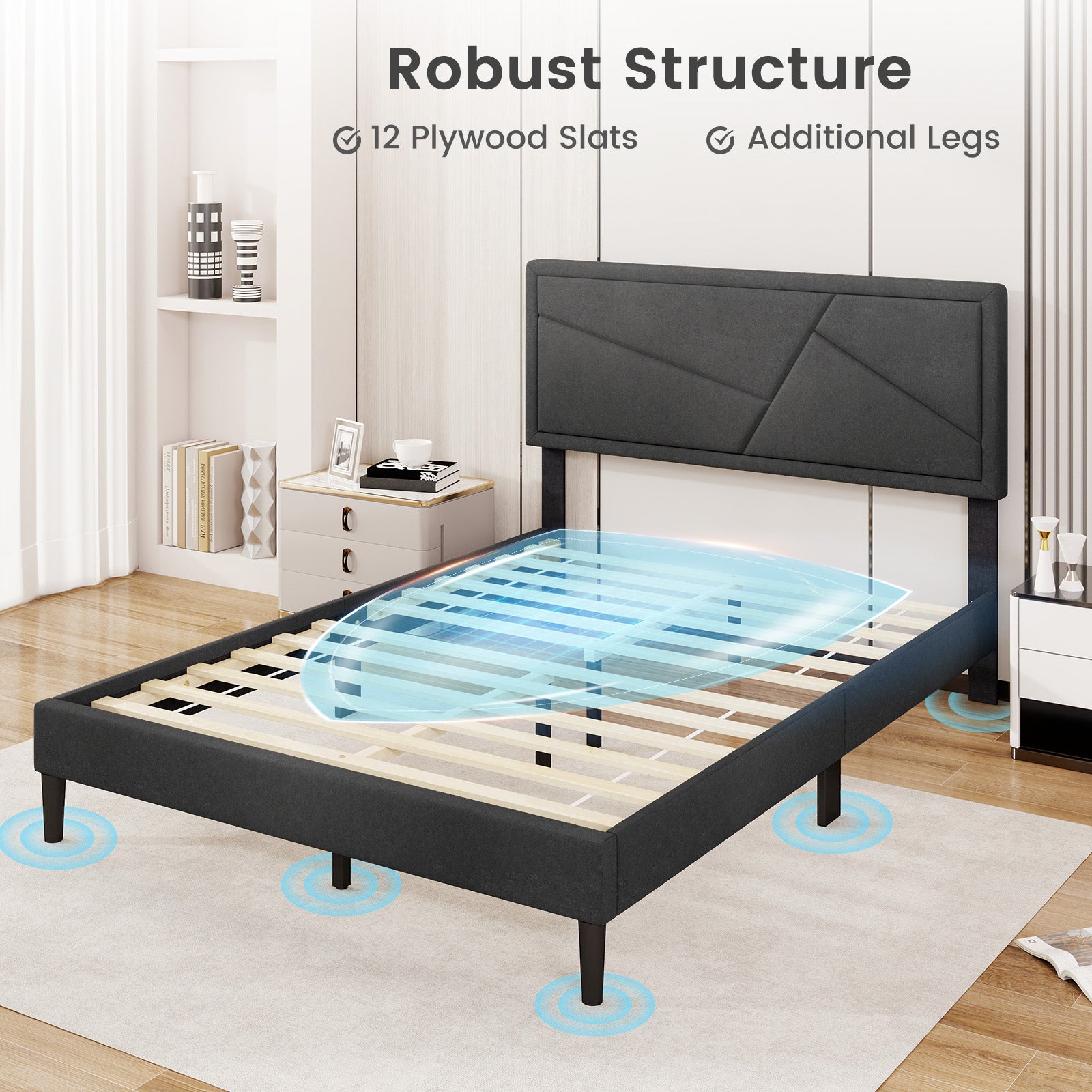 Upholstered Platform Bed Frame, Full Size, High Headboard, Gray Simple Bed Frame at Gallery Canada