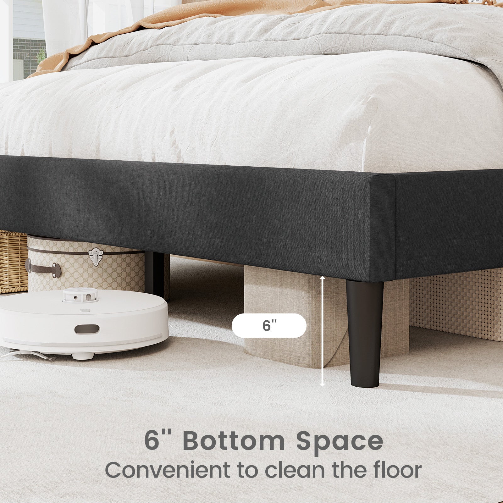 Upholstered Platform Bed Frame, Full Size, High Headboard, Gray Simple Bed Frame at Gallery Canada