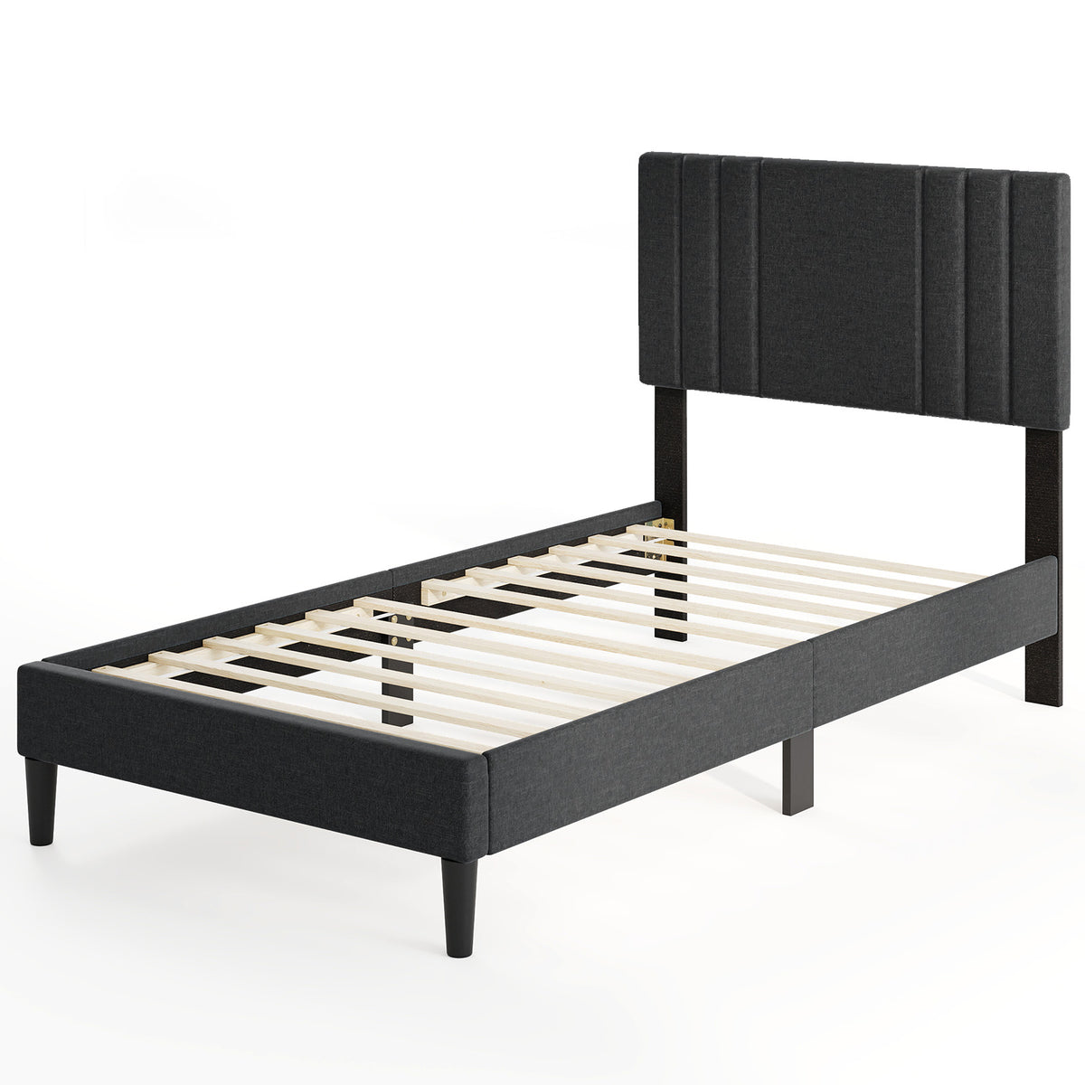 Twin Size Bed Frame, Tufted Headboard, Wooden Slats, Gray Simple Bed Frame at Gallery Canada